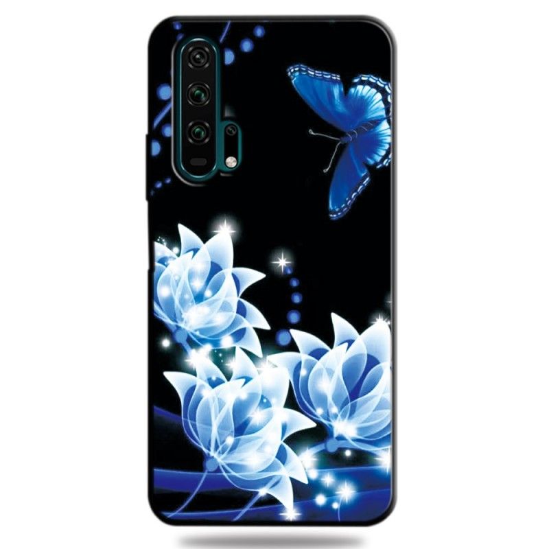 Coque Honor 20 Pro Papillon Et Fleurs Bleus