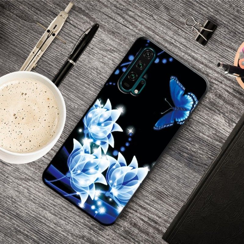 Coque Honor 20 Pro Papillon Et Fleurs Bleus