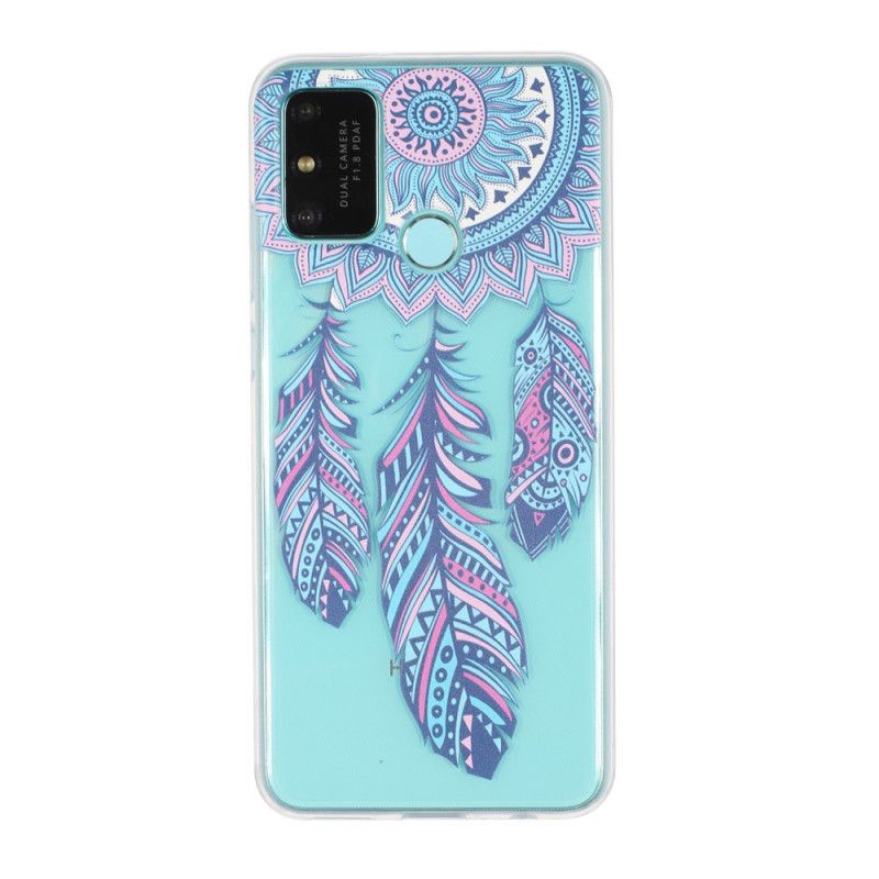 Coque Honor 9a Transparente Attrape Rêves Plumes Bleues