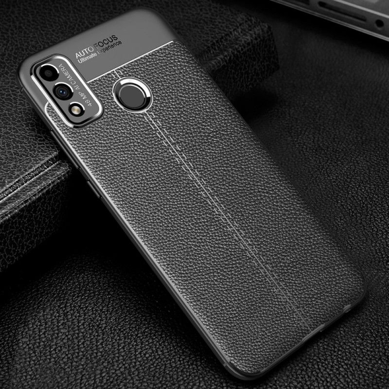 Coque Honor 9x Lite Effet Cuir Litchi Double Line