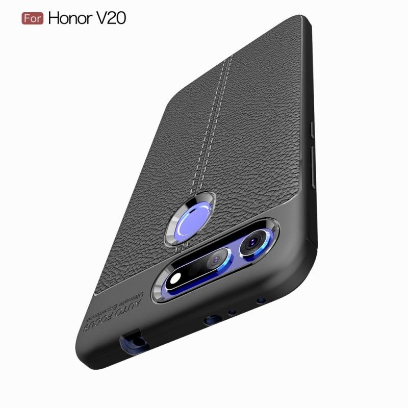 Coque Honor View 20 Effet Cuir Litchi Double Line