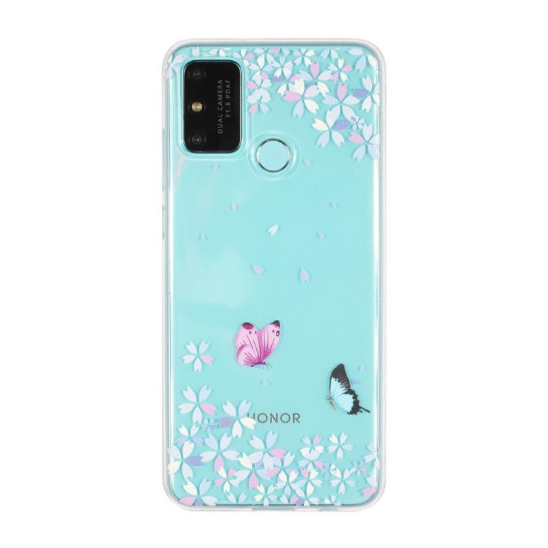 Coque Huawei Honor 9a Transparente Papillons Et Fleurs