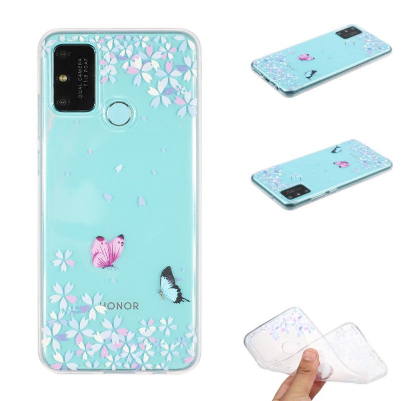 Coque Huawei Honor 9a Transparente Papillons Et Fleurs