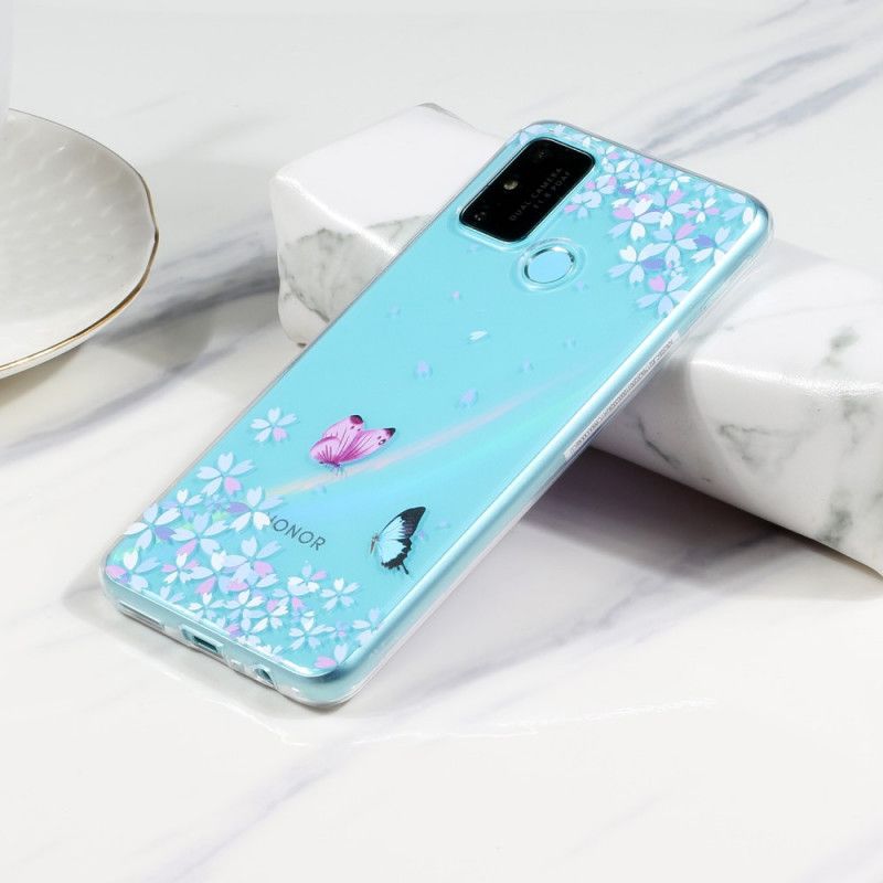 Coque Huawei Honor 9a Transparente Papillons Et Fleurs