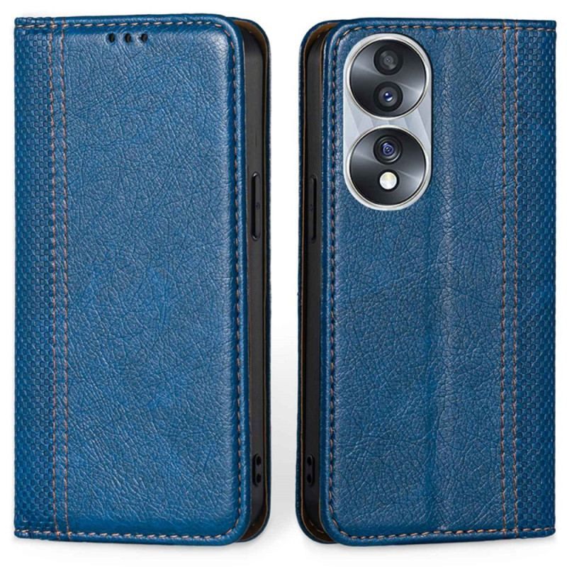 Flip Cover Honor 70 Cuir Litchi Coutures