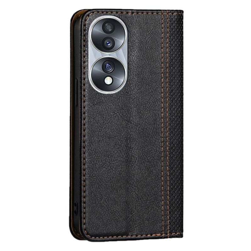 Flip Cover Honor 70 Cuir Litchi Coutures