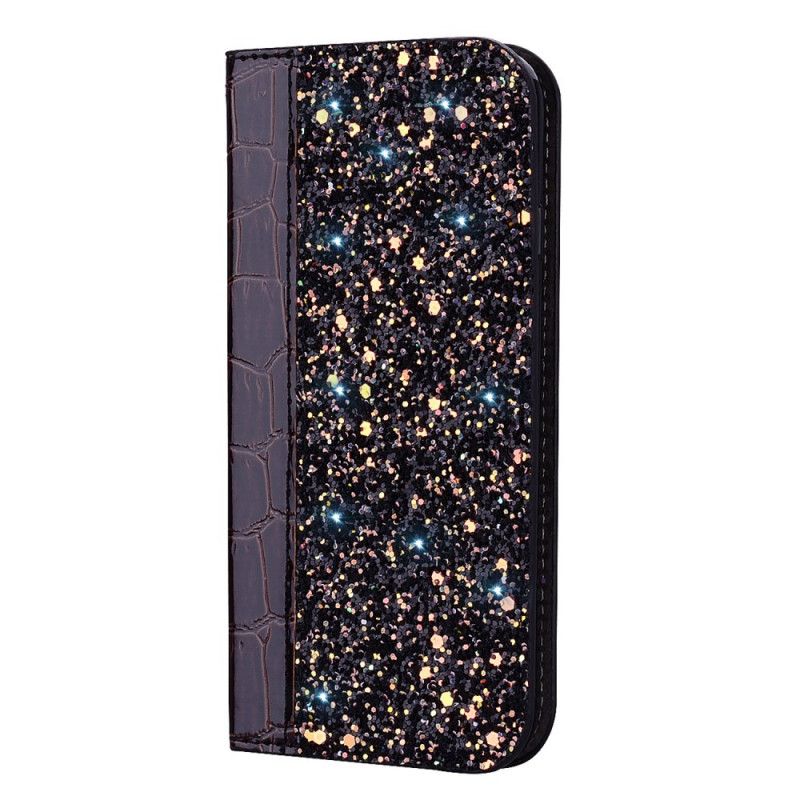 Flip Cover Honor 8a / Huawei Y6 2019 Peau De Crocodile Et Paillettes