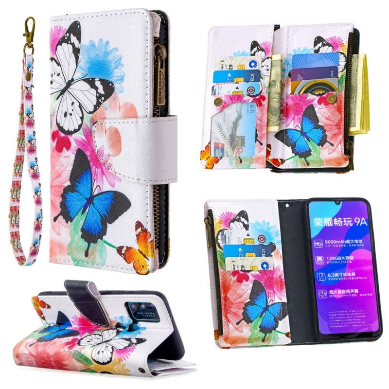 Housse Honor 9a Poche Zippée Papillons