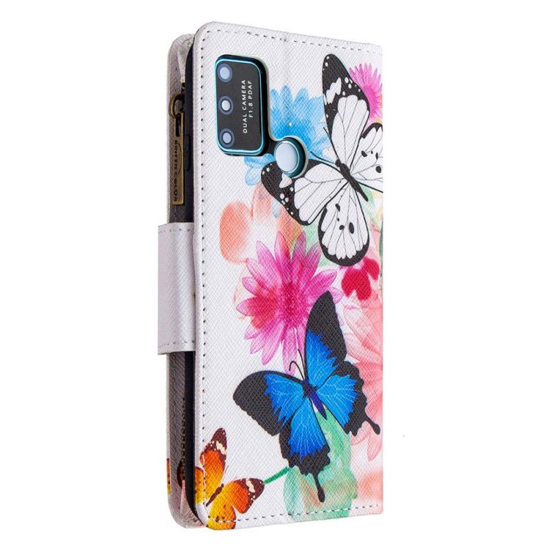 Housse Honor 9a Poche Zippée Papillons