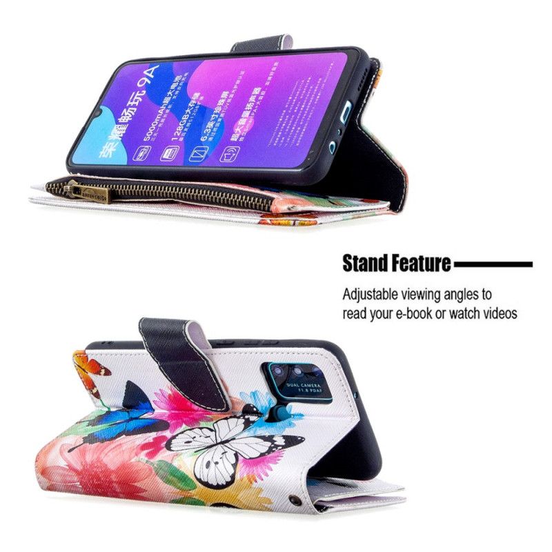 Housse Honor 9a Poche Zippée Papillons