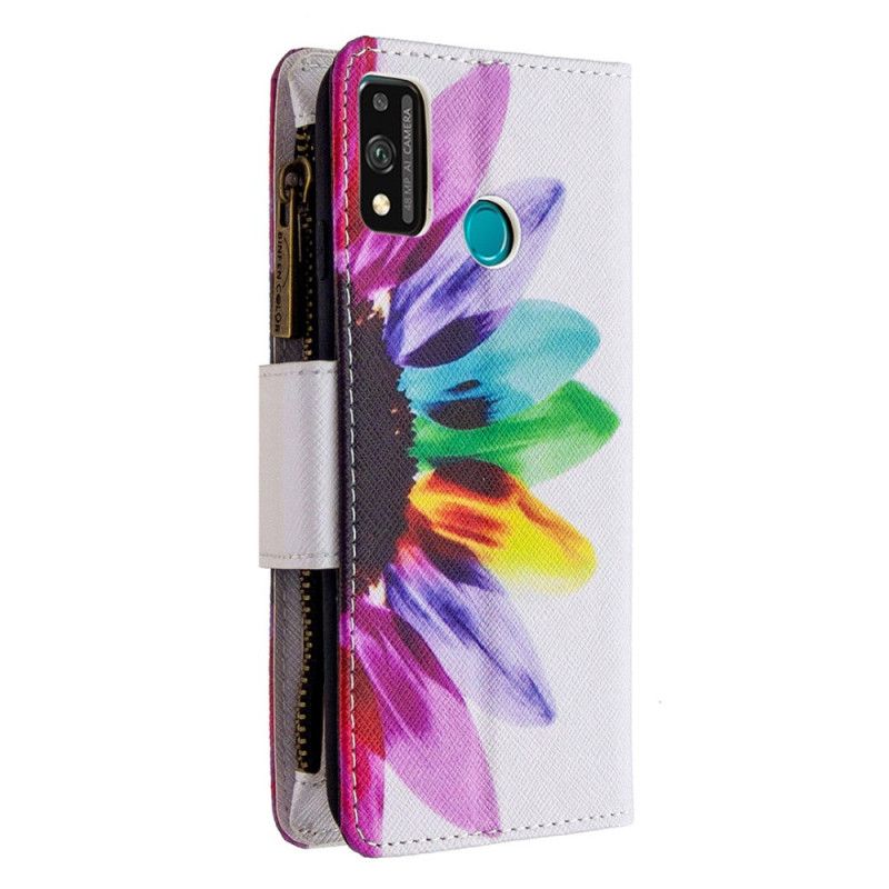 Housse Honor 9x Lite Poche Zippée Fleur