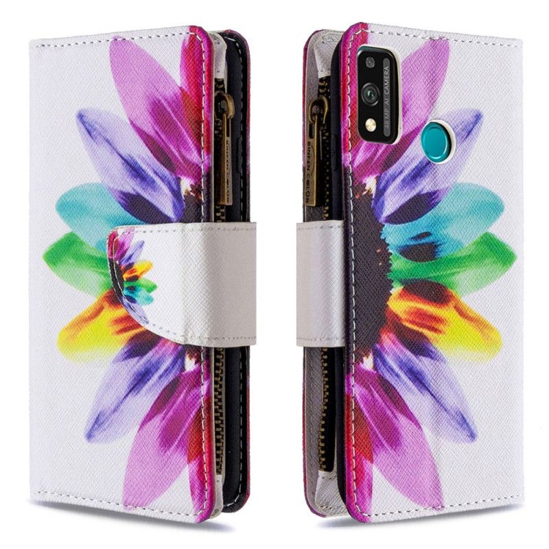 Housse Honor 9x Lite Poche Zippée Fleur