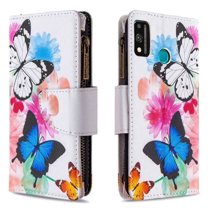 Housse Honor 9x Lite Poche Zippée Papillons