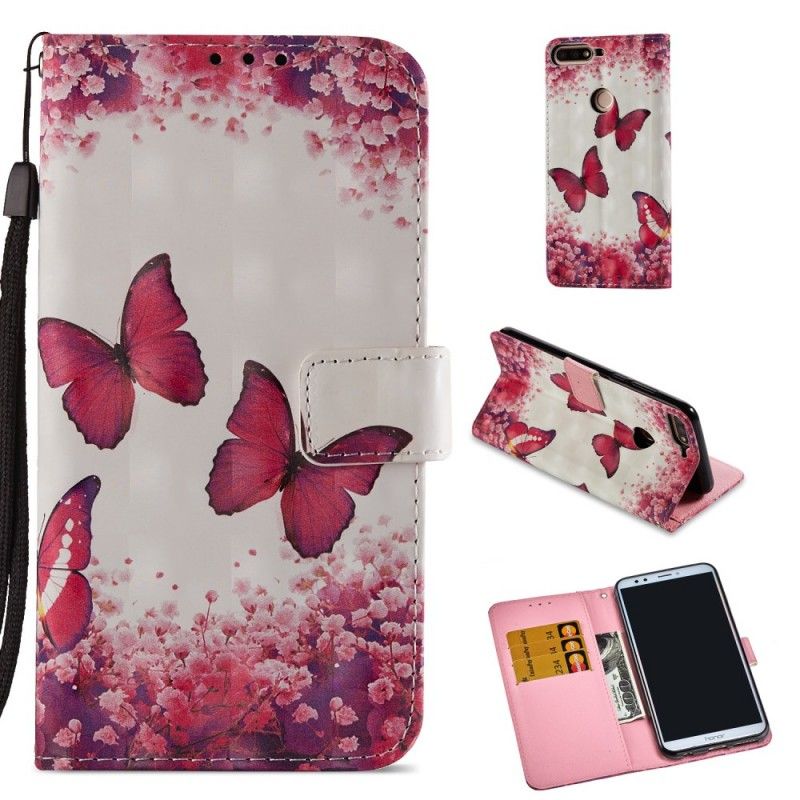 Housse Huawei Honor 7c Papillons Rouges 3d
