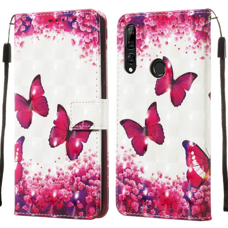 Housse Huawei P Smart Z / Honor 9x Papillons Rouges À Lanière