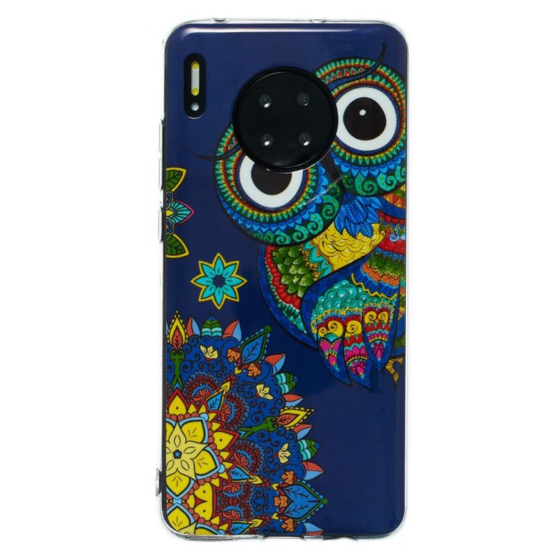 Coque Huawei Mate 30 Hibou Mandala Fluorescente