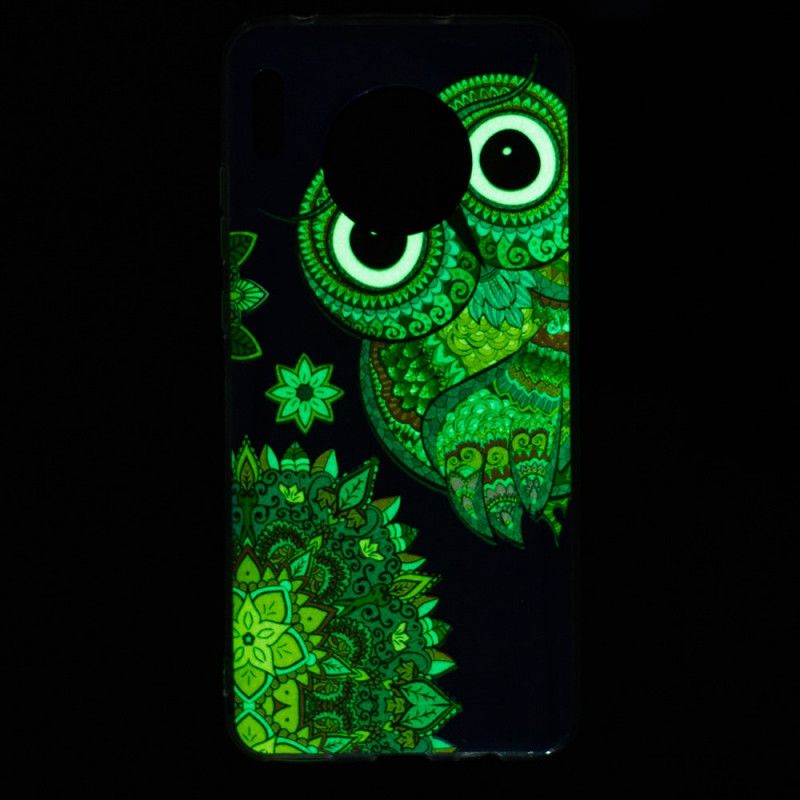 Coque Huawei Mate 30 Hibou Mandala Fluorescente