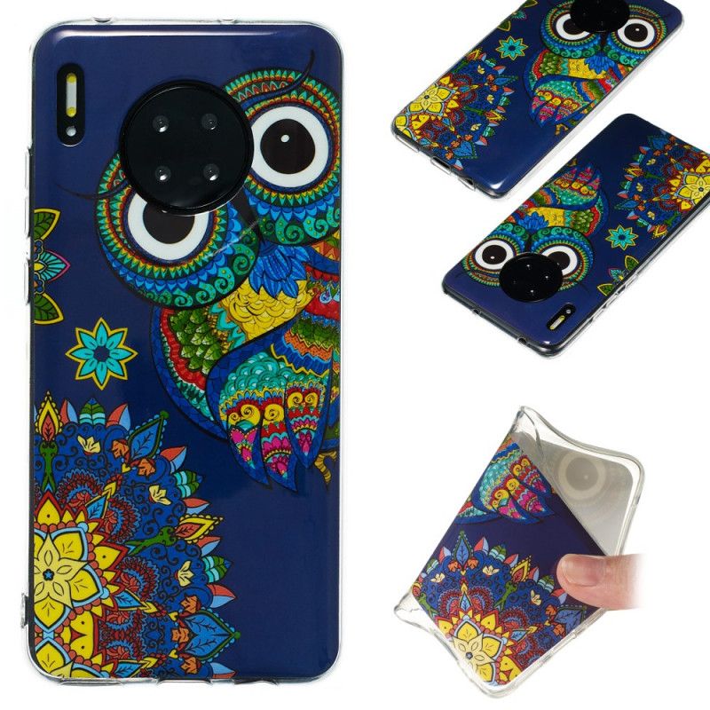 Coque Huawei Mate 30 Hibou Mandala Fluorescente