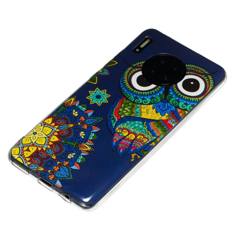 Coque Huawei Mate 30 Hibou Mandala Fluorescente