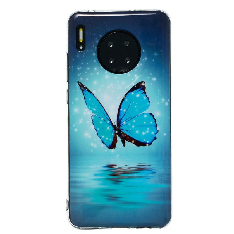 Coque Huawei Mate 30 Papillon Bleu Fluorescente