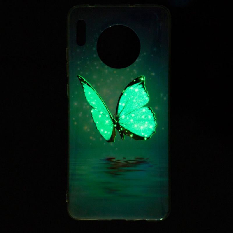 Coque Huawei Mate 30 Papillon Bleu Fluorescente