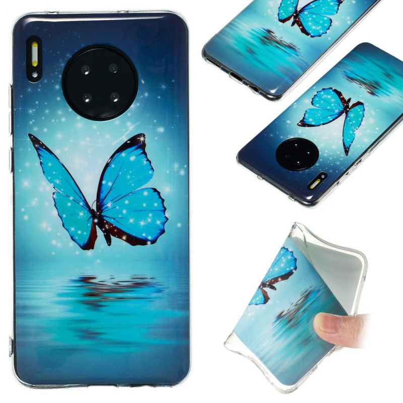 Coque Huawei Mate 30 Papillon Bleu Fluorescente