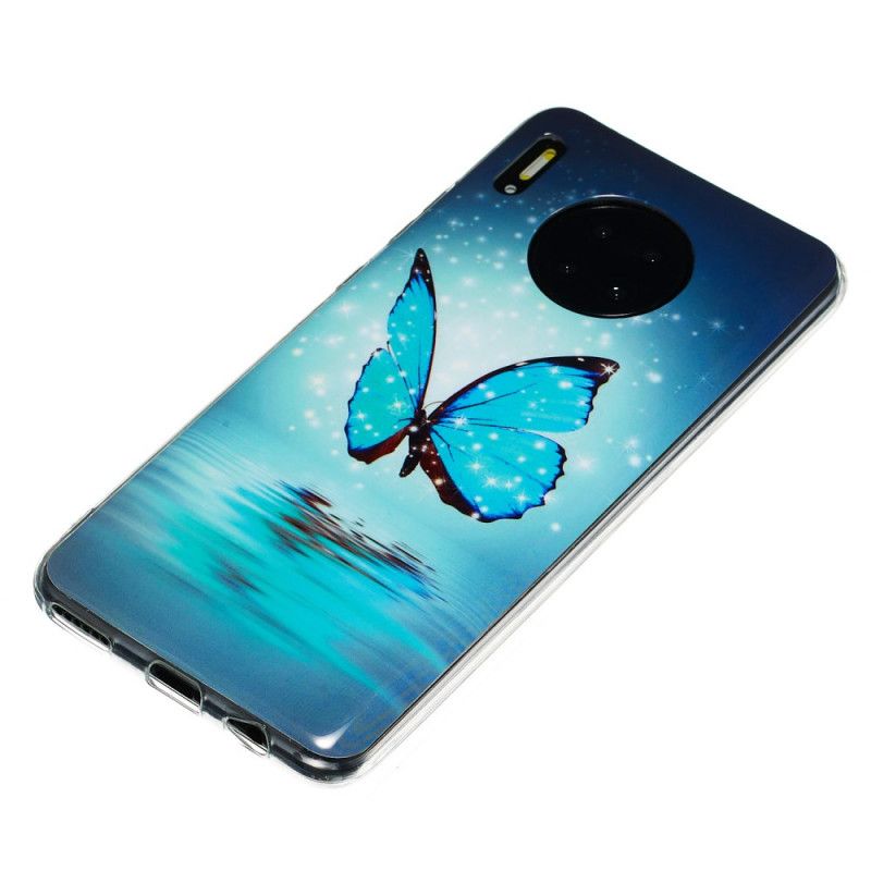 Coque Huawei Mate 30 Papillon Bleu Fluorescente