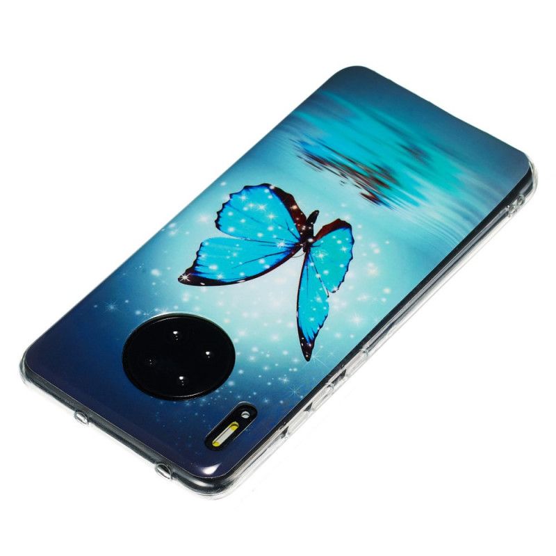 Coque Huawei Mate 30 Papillon Bleu Fluorescente