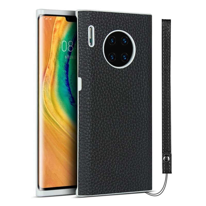 Coque Huawei Mate 30 Pro Véritable Cuir Litchi Avec Lanière