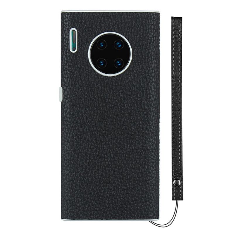 Coque Huawei Mate 30 Pro Véritable Cuir Litchi Avec Lanière