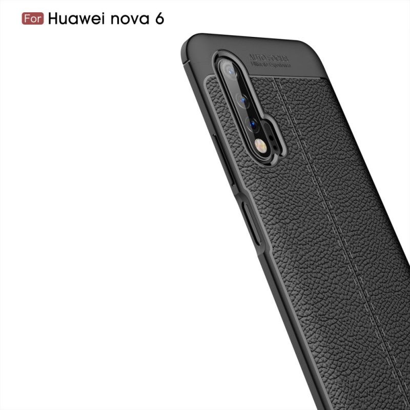 Coque Huawei Nova 6 Effet Cuir Litchi Double Line