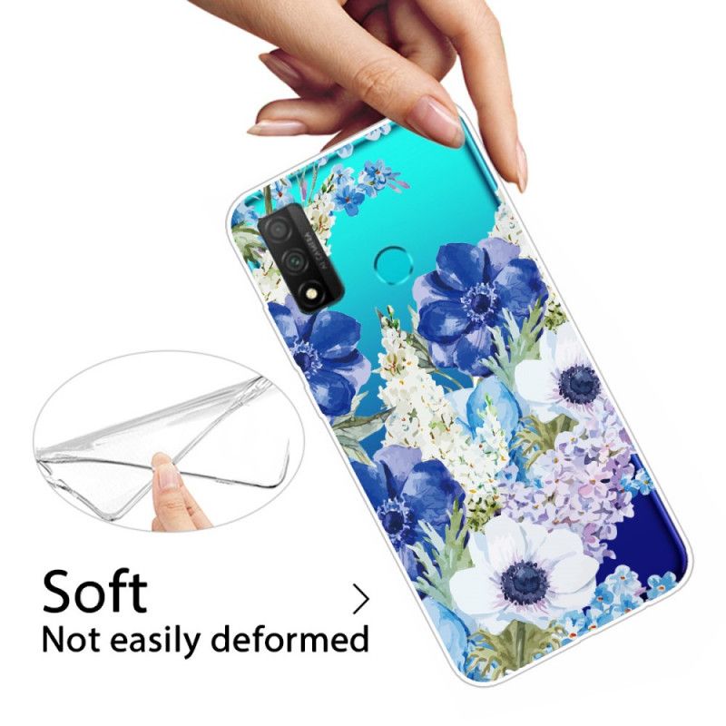 Coque Huawei P Smart 2020 Transparente Fleurs Bleues Aquarelle