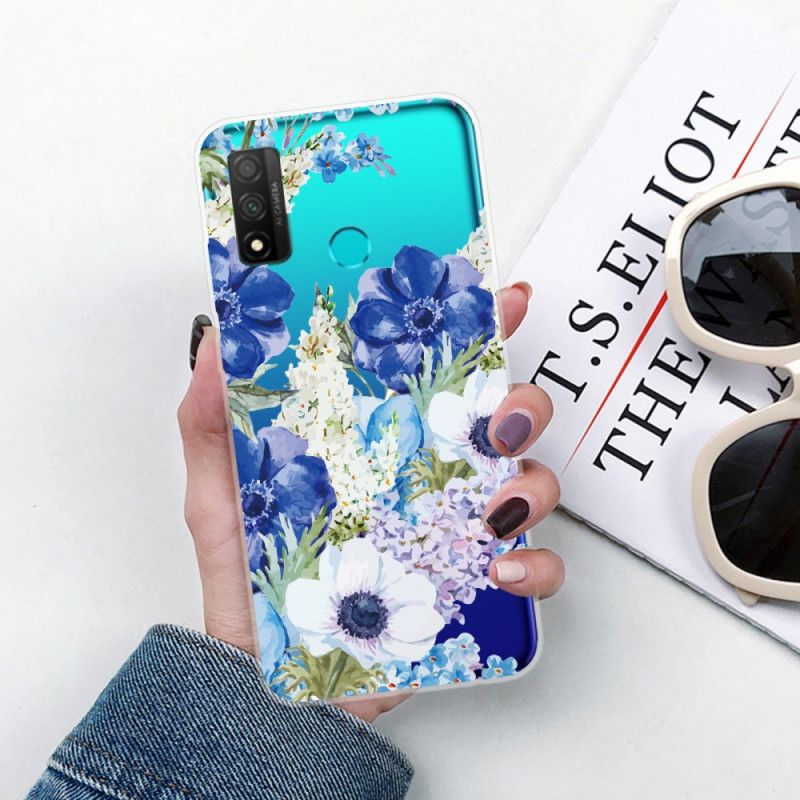 Coque Huawei P Smart 2020 Transparente Fleurs Bleues Aquarelle