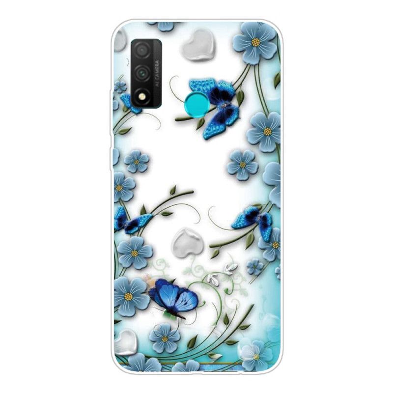 Coque Huawei P Smart 2020 Transparente Papillons Et Fleurs Rétro