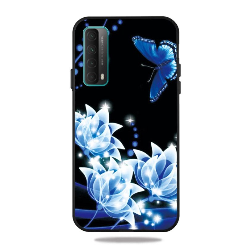 Coque Huawei P Smart 2021 Papillon Et Fleurs Bleus