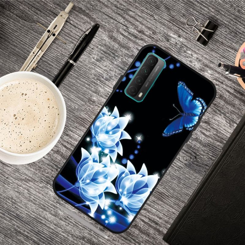 Coque Huawei P Smart 2021 Papillon Et Fleurs Bleus