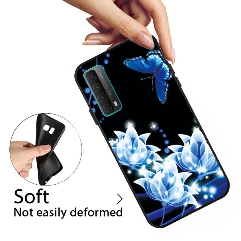 Coque Huawei P Smart 2021 Papillon Et Fleurs Bleus