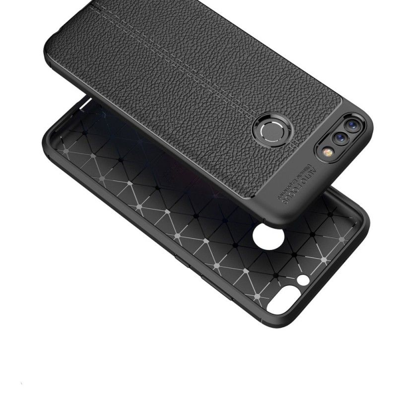 Coque Huawei P Smart Effet Cuir Litchi Double Line