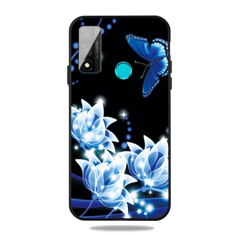 Coque Huawei P Smart Papillon Et Fleurs Bleus
