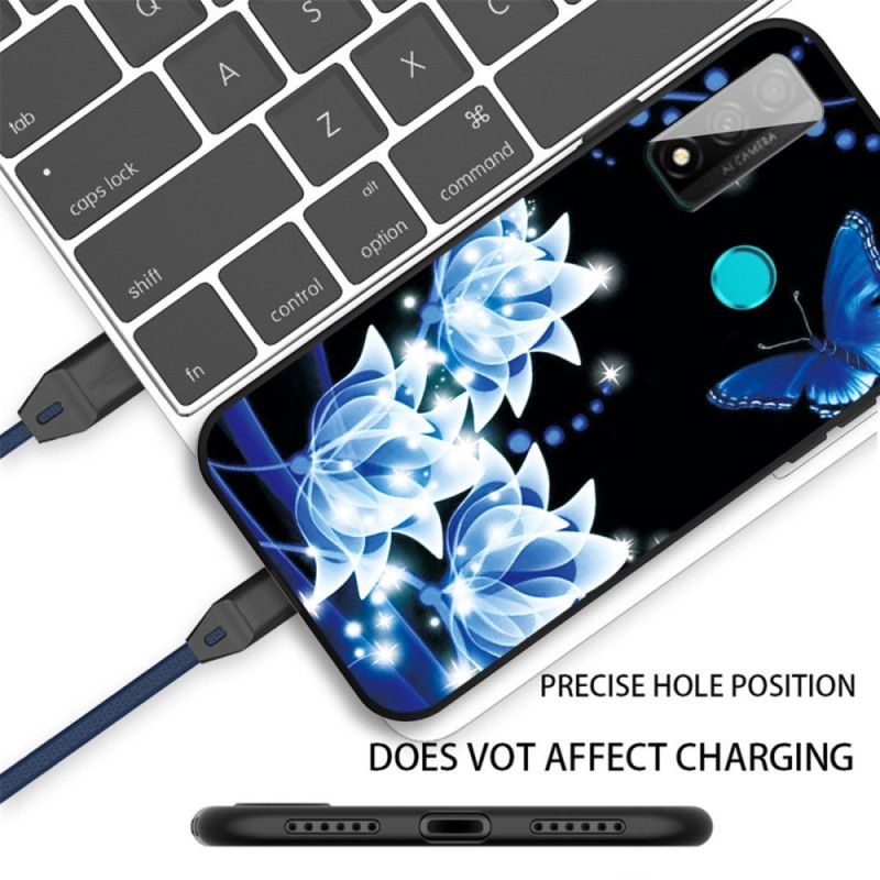 Coque Huawei P Smart Papillon Et Fleurs Bleus