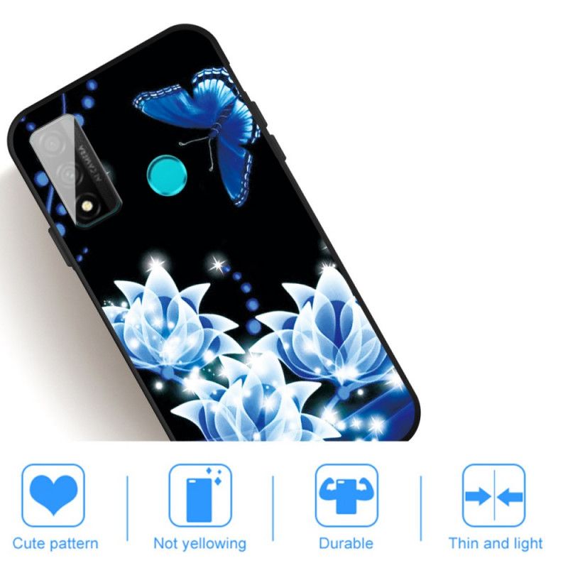 Coque Huawei P Smart Papillon Et Fleurs Bleus