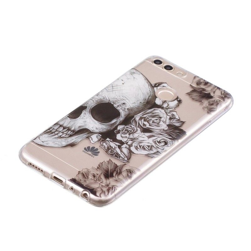 Coque Huawei P Smart Transparente Tête De Mort Fleurie