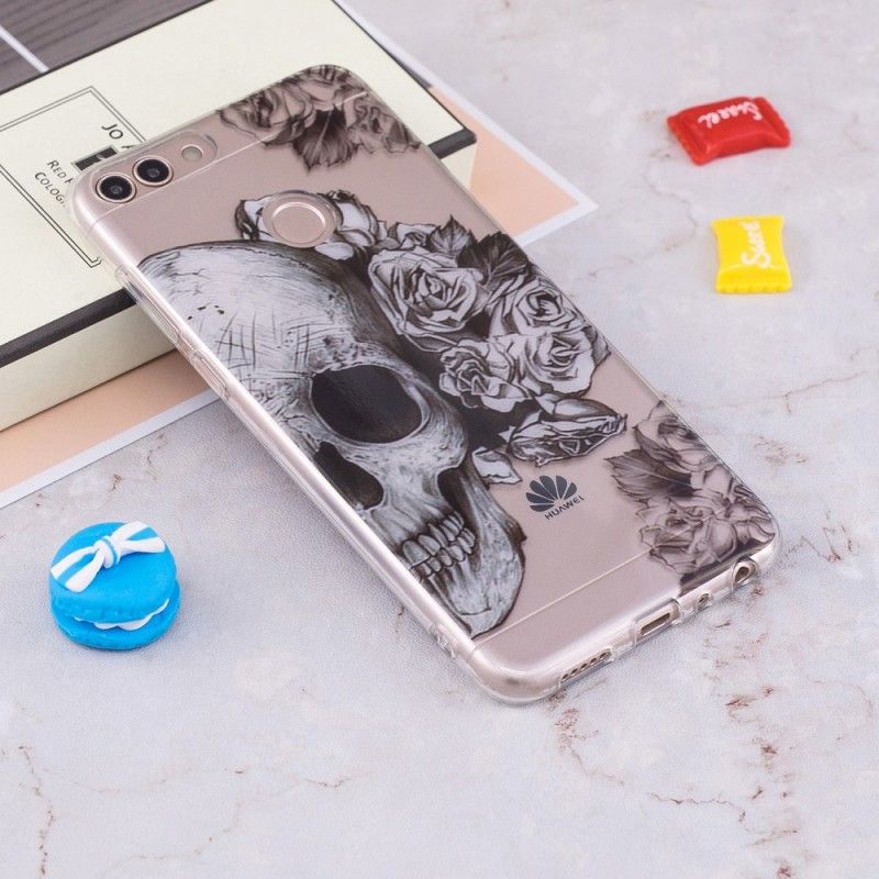 Coque Huawei P Smart Transparente Tête De Mort Fleurie