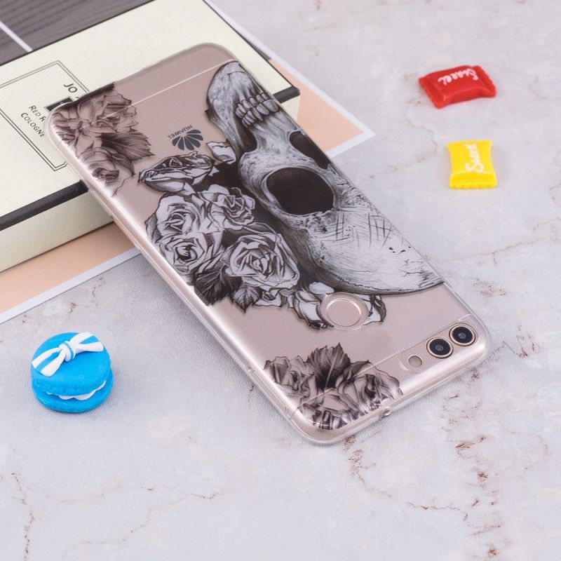 Coque Huawei P Smart Transparente Tête De Mort Fleurie