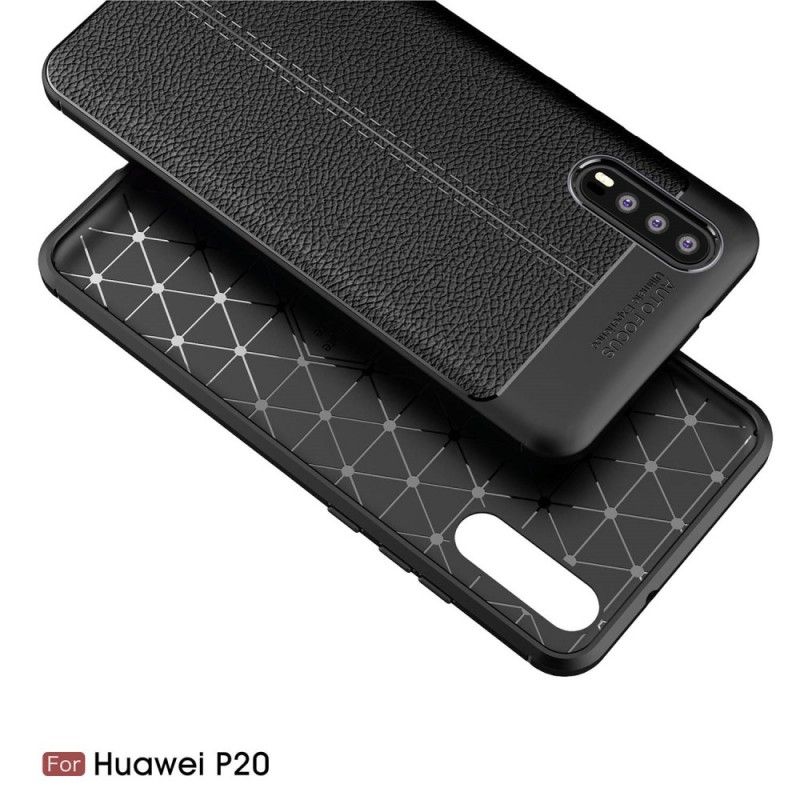 Coque Huawei P20 Effet Cuir Litchi Double Line