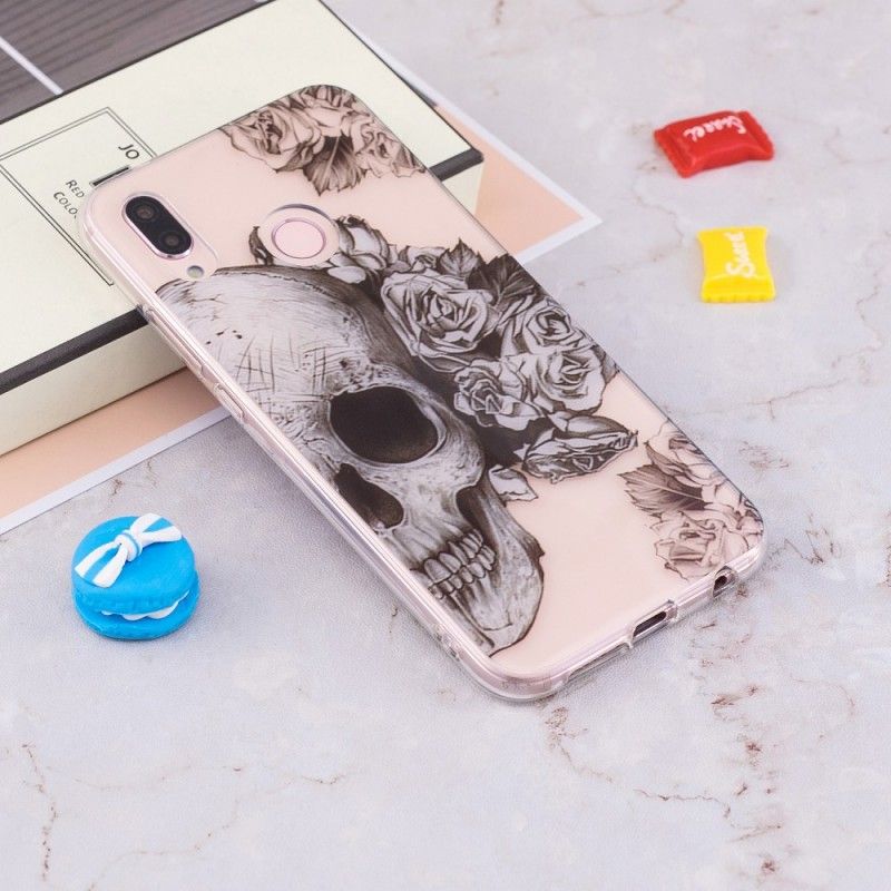 Coque Huawei P20 Lite Transparente Tête De Mort Fleurie