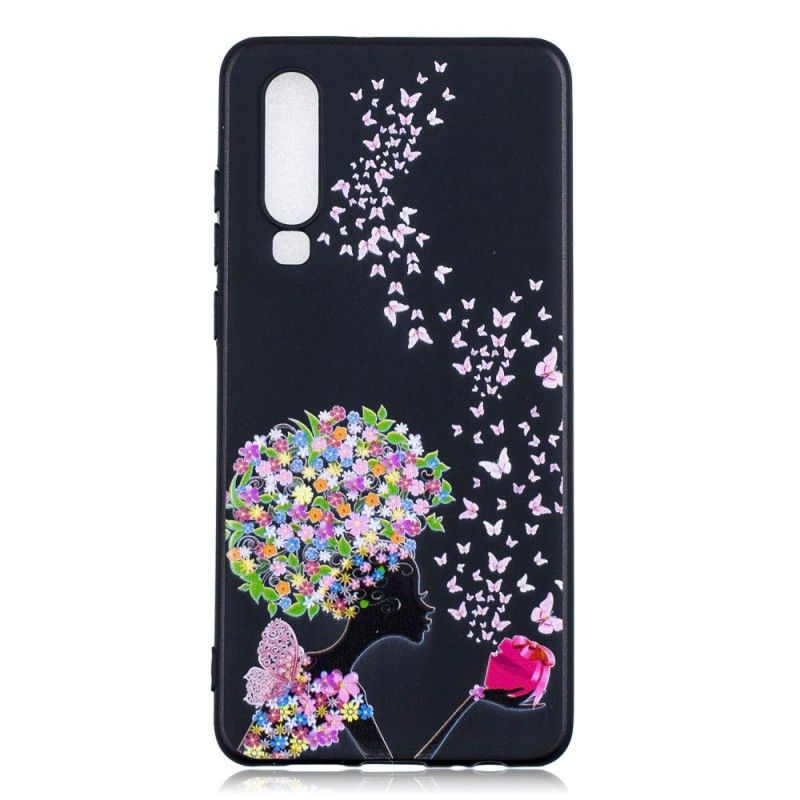 Coque Huawei P30 Femme À La Tête Fleurie