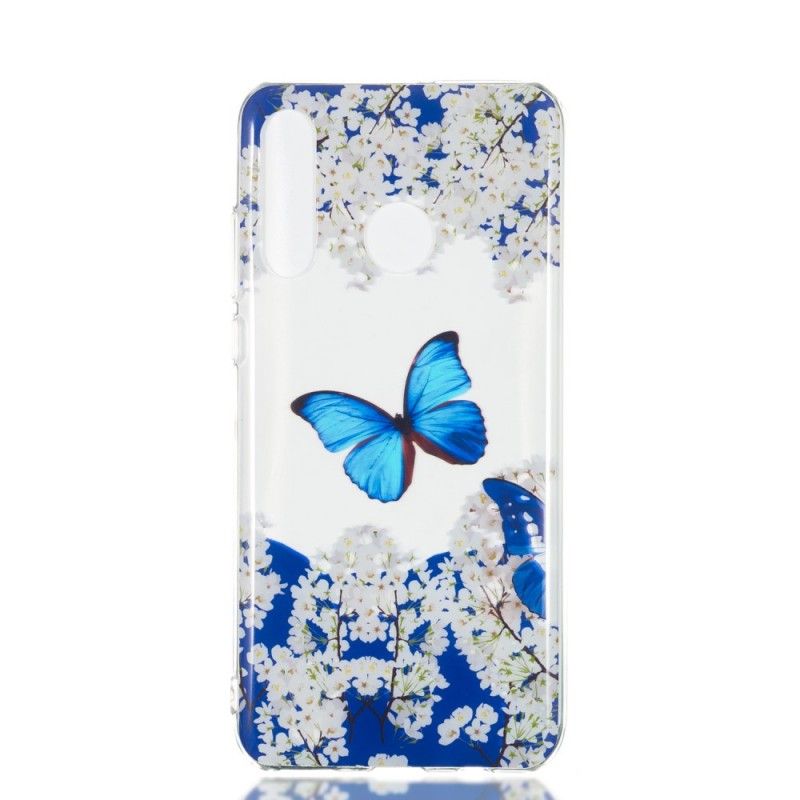 Coque Huawei P30 Lite Papillon Bleu Et Fleurs D'hiver