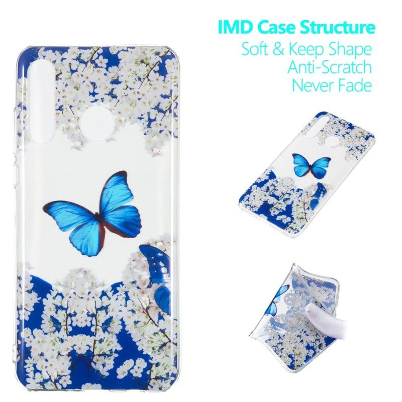 Coque Huawei P30 Lite Papillon Bleu Et Fleurs D'hiver