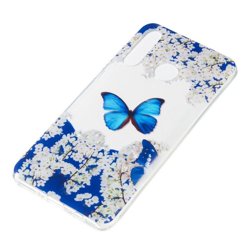 Coque Huawei P30 Lite Papillon Bleu Et Fleurs D'hiver